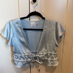 Princess Polly Light Blue Satin Tie-Front Top